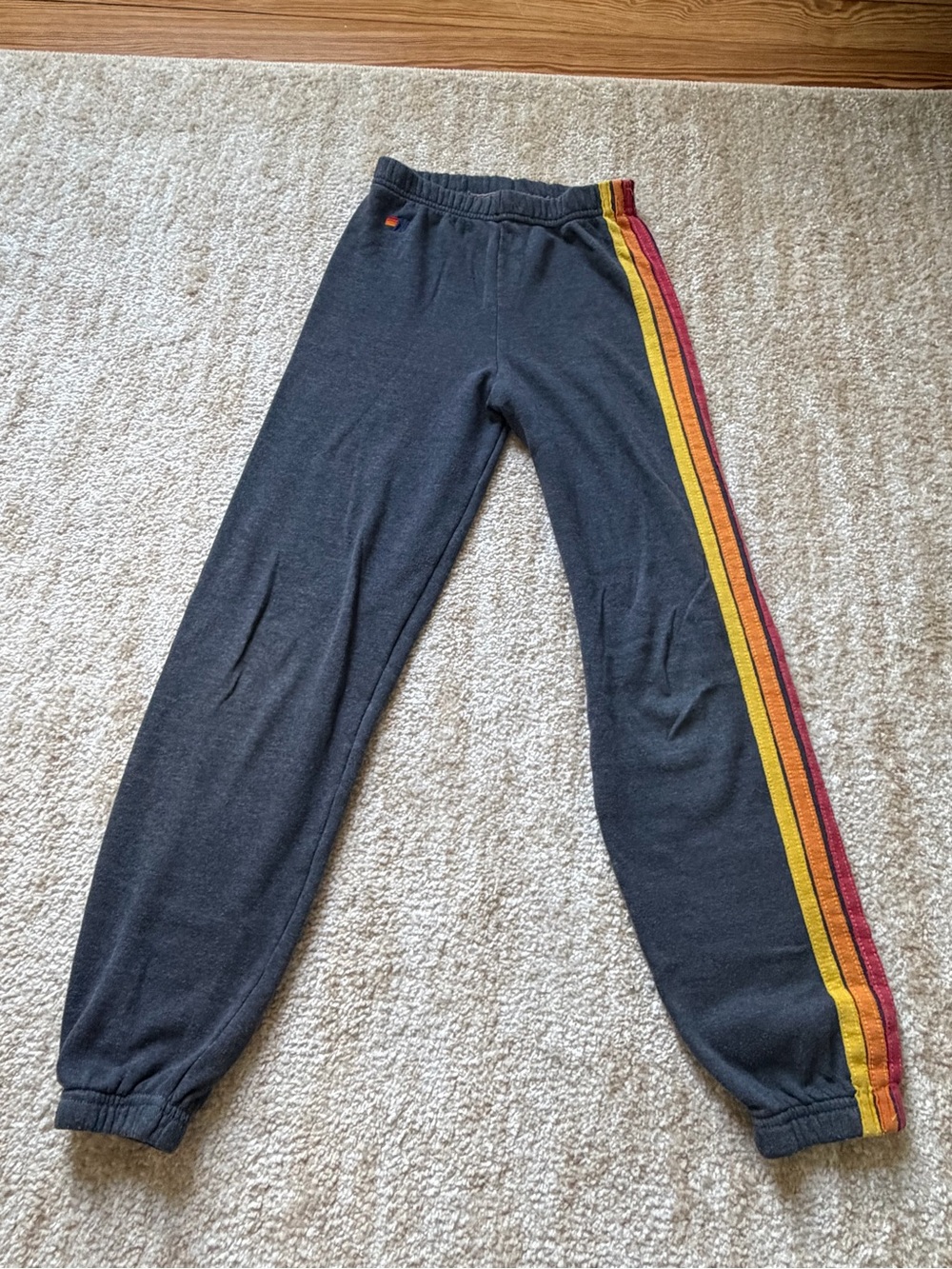Aviator Nation Kids Charcoal Joggers with Red and Yellow Side Stripes